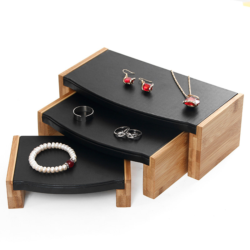 天然竹木饰品项链戒指小凳子三件套装珠宝玉器柜台陈列首饰展示架