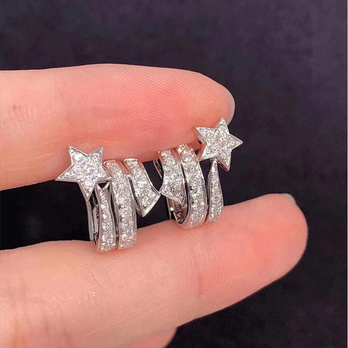 彗星耳钉女纯银白金星月流星满钻六芒星耳环耳饰轻奢高级感设计潮