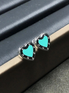 Love Неаrt蓝心耳钉 女纯银蓝色珐琅心形爱心耳环耳饰简约精致