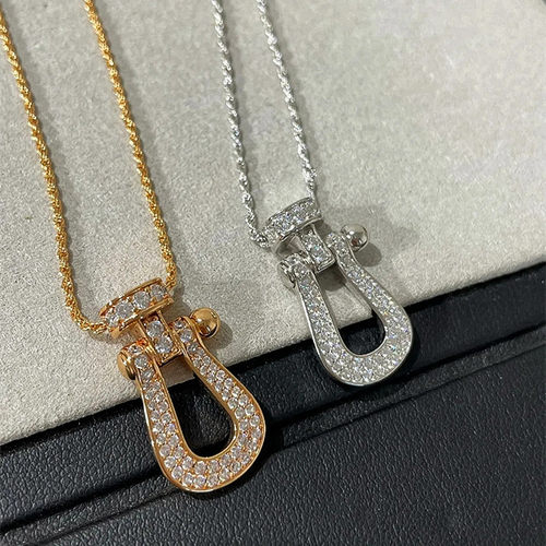 满钻马蹄扣项链 女纯银玫瑰金黄金色U形竖版大号锁骨链轻奢高级感 - 封面