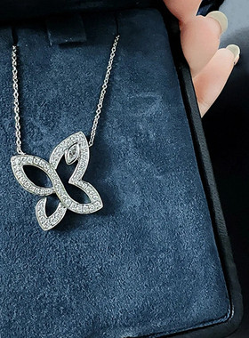 幻影蝴蝶项链 女纯银925白金满钻镂空锁骨链轻奢百搭时尚送女友潮
