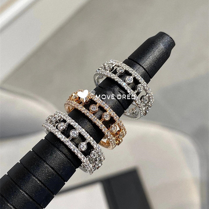 黛比斯露珠戒指女纯银玫瑰金钻石圆环镂空音符指环情侣对戒高级感