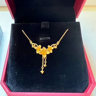 优雅丁香花流苏项链 女纯银镀18K黄金色花朵锁骨链国风高级百搭潮