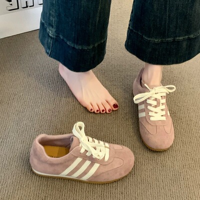 粉色阿甘鞋女平底德训鞋百搭板鞋