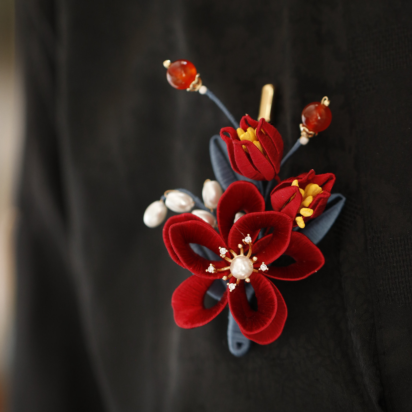 新娘红色缠花胸针古风汉服旗袍