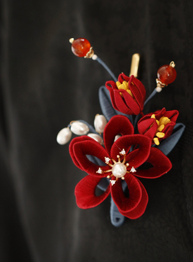 新娘红色手工缠花成品胸花伴娘订婚胸针结婚别针高级中式婚礼配饰