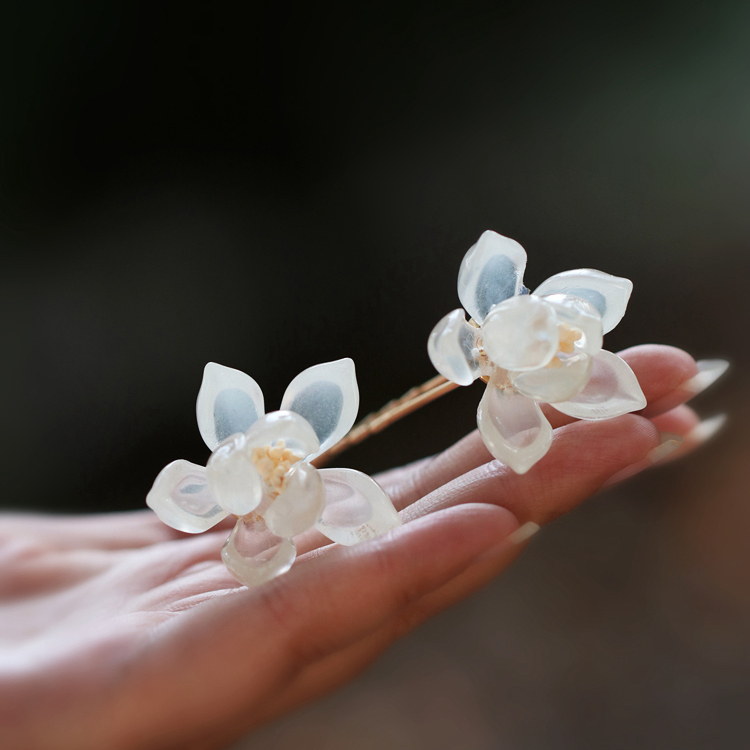 日常小清新玉兰花对钗小U簪