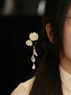 玉兰花发簪发钗古风檀木簪子中式旗袍白色配饰超仙气质新中式头饰
