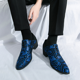 男士高跟鞋新款英伦尖头皮鞋复古高级感发型师男鞋夜店夜场走秀鞋