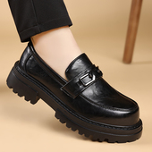 短靴懒人一脚蹬厚底内增高德比鞋 大头皮鞋 男士 秋季 乐福鞋 圆头百搭