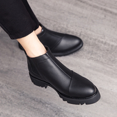 英伦风高帮靴子春夏季 新款 中帮皮鞋 马丁靴男士 黑色工装 切尔西短靴