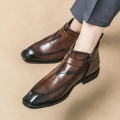 马丁靴男秋季 高帮皮鞋 男内增高英伦切尔西靴短靴中帮商务休闲男靴