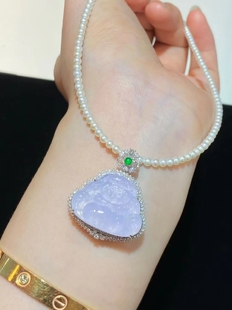 紫罗兰A货翡翠佛公吊坠