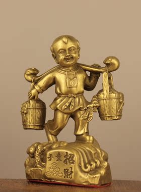 纯铜运财童子摆件挑财送财童子善财童子家居办公室桌面门店工艺品