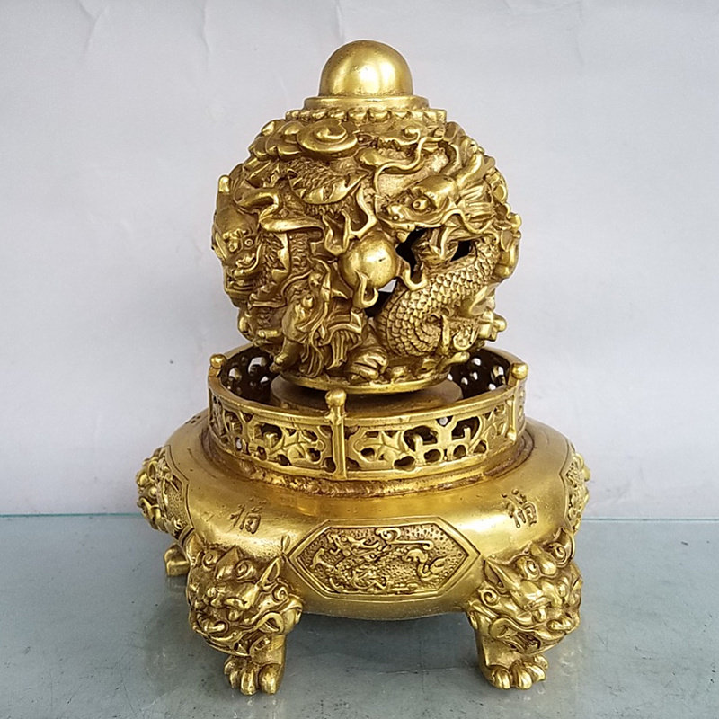 全铜聚宝盆九转乾坤鼎纯铜摆件时来运转九龙戏珠鼎客厅家居办公室