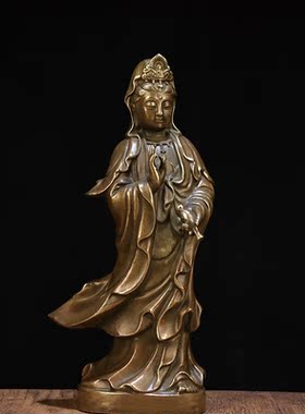 纯铜坐莲观音神像 柳枝净瓶观世音菩萨 风水家居客厅供奉神像摆件