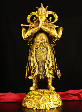 精工纯铜韦陀菩萨左右护法神关公伽蓝神像韦驮站像家居佛堂供奉