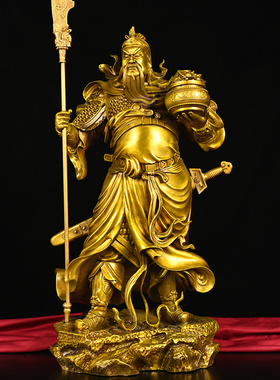 铜关公摆件纯铜武财神托元宝提刀关羽关二爷佛像大号客厅店铺开业