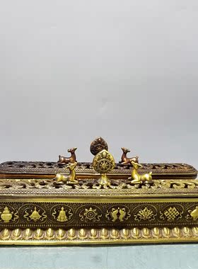 仿古纯铜鎏金吉祥八宝香炉双鹿香熏炉家居办公室装饰工艺礼品摆件