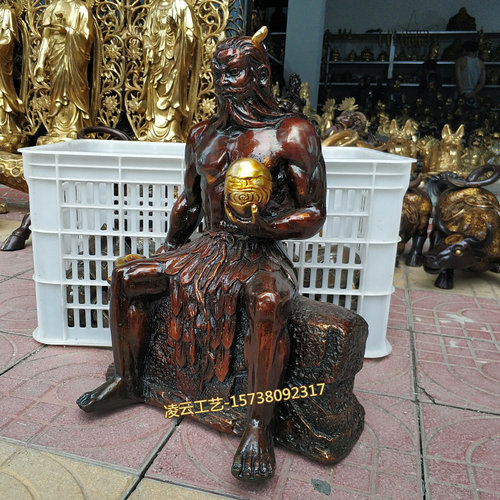 复古风开天辟地始祖铜神像摆件
