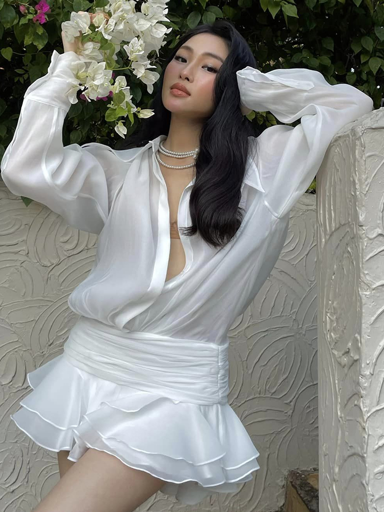 Cat DATT Vietnamese niche brand designer 24 new sexy hot girl wind lotus leaf ginseng shirt short skirt