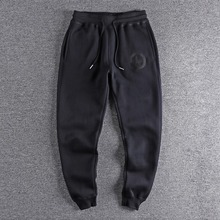 冬装纯棉加绒运动卫裤国潮男装百搭束脚裤抽绳刺绣大码休闲长裤子