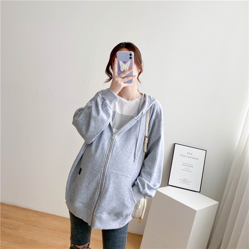 임부복 봄 가을 가을 정장 패셔너블한 대형 중장형 지퍼 가디건 스웨트셔츠 여성용 면 자켓 트렌디