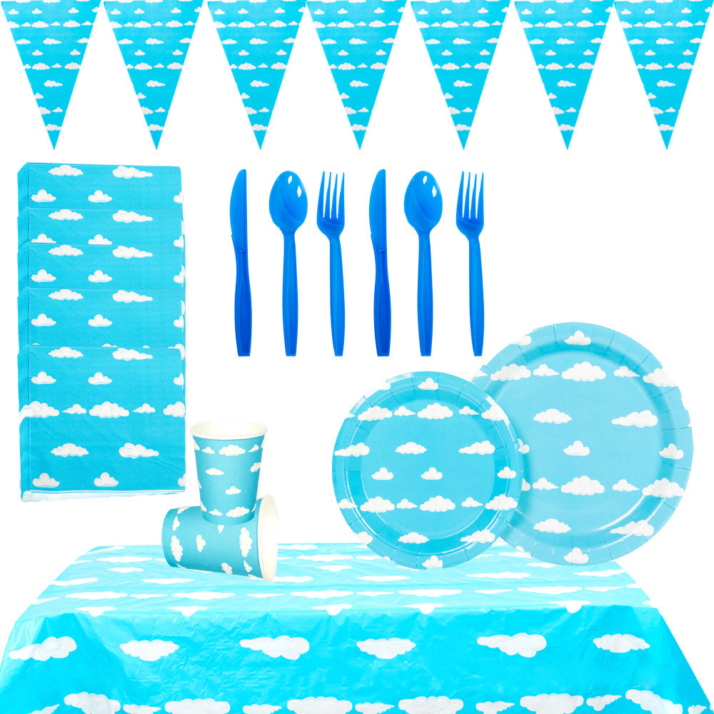 蓝天白云主题一次性纸盘纸杯儿童生日派对餐具套装蛋糕碟布置装饰,节庆用品/礼品,节日装扮用品,淘宝优惠券,粉丝福利购,淘宝优惠卷