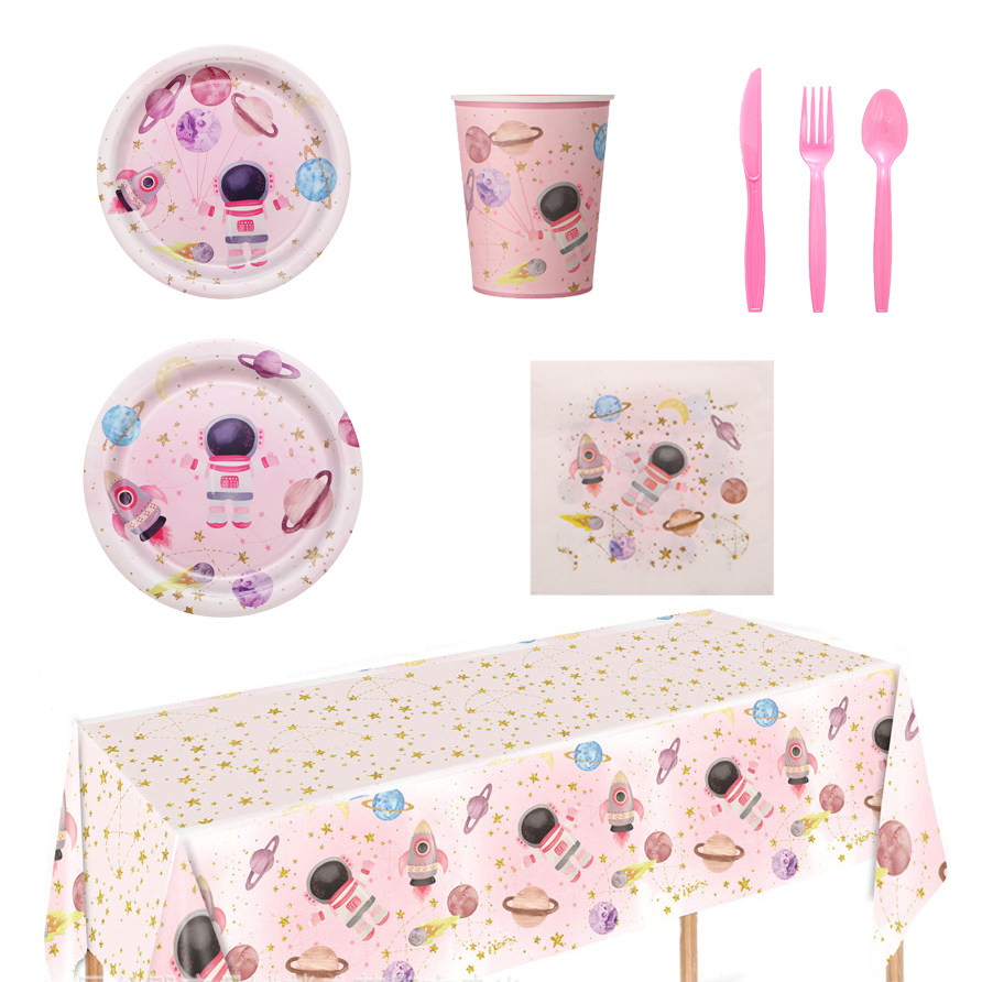 粉色宇航员儿童生日蛋糕派对纸盘纸杯桌布纸巾一次性餐具装饰布置,节庆用品/礼品,节日装扮用品,淘宝优惠券,粉丝福利购,淘宝优惠卷