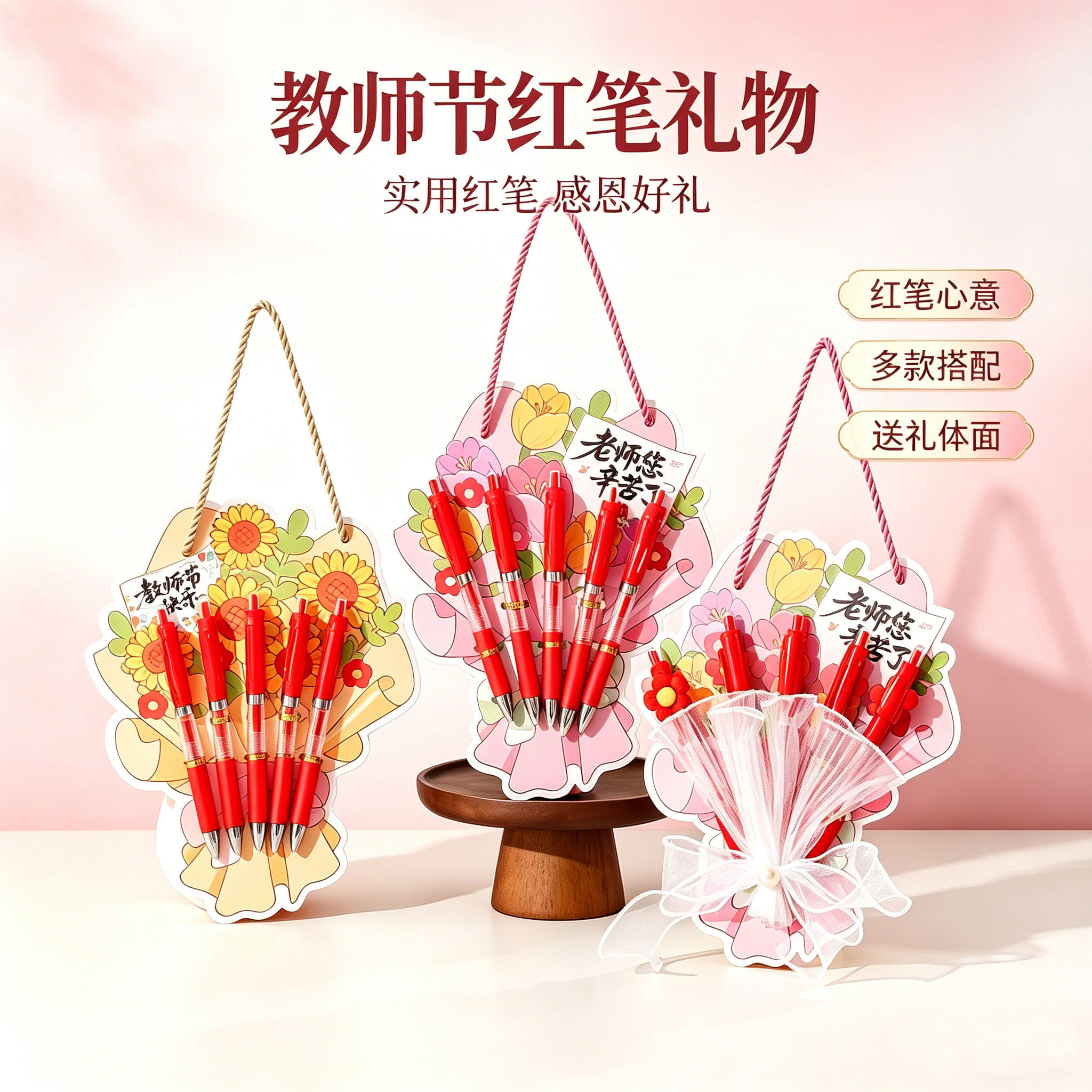 教师节贺卡片高级感实用红笔花束