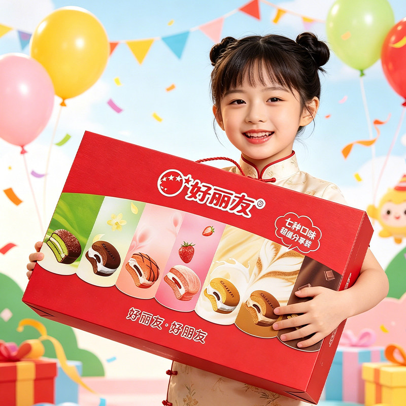 巨型好丽友派儿童生日伴手礼物马卡龙派40枚零食大礼包礼盒送礼