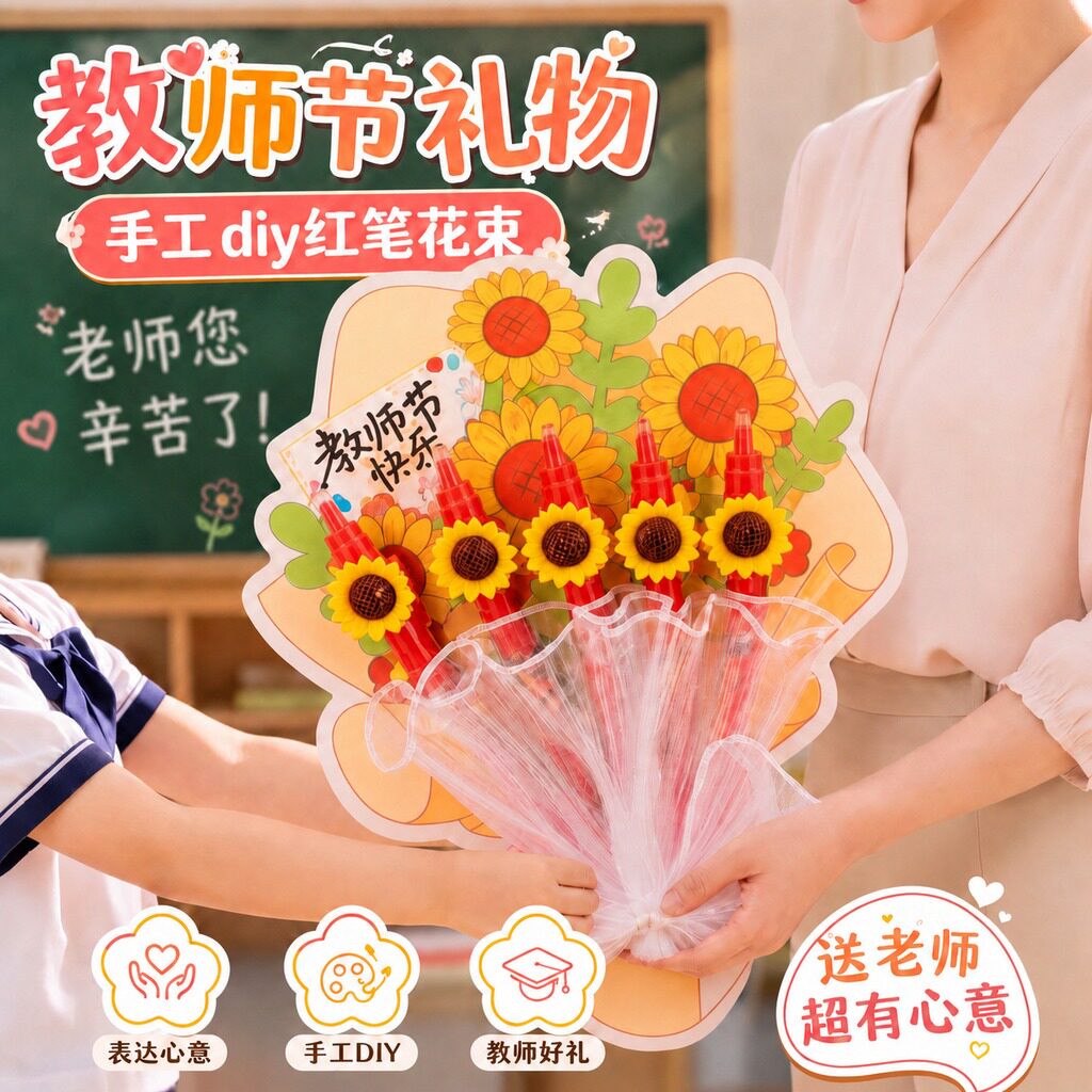 教师节礼物diy红笔花束