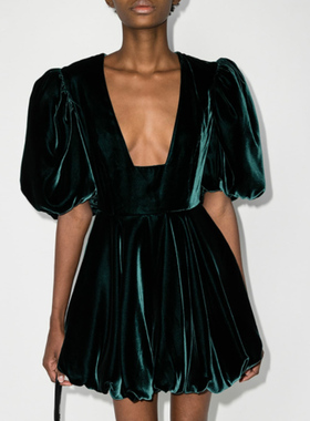 墨绿色晚礼服2025新款年会小礼服丝绒短裙时尚低胸派对气质连衣裙