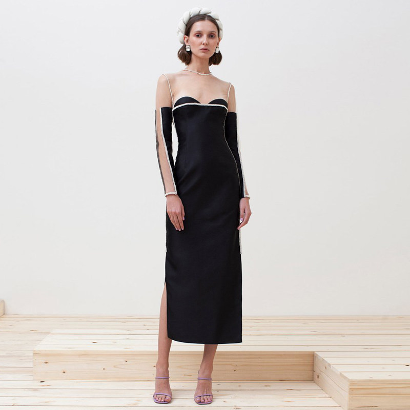 法式晚礼服中长裙2025新款镶钻气质名媛派对高端女装小礼服连衣裙