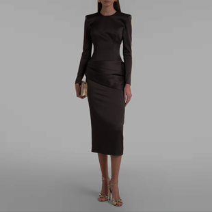 显瘦晚礼服中长裙秋冬季2025新款高级感年会晚宴派对小礼服连衣裙