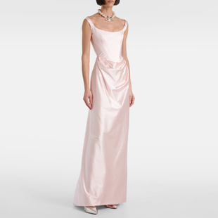 裸粉色晚礼服吊带长裙2025新款高级质感新娘姐妹裙团体妈妈敬酒服