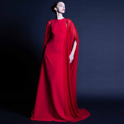 高端大气修身长裙红色晚礼服