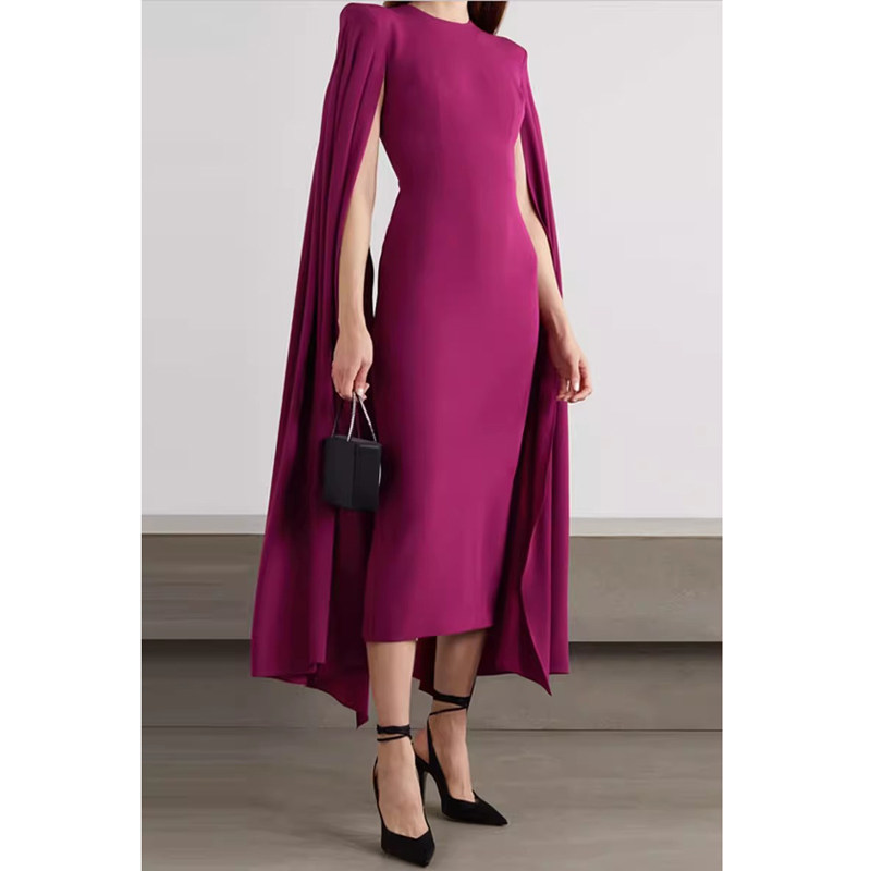 玫紫色晚礼服中长裙2025新款个性妈妈装婆婆晚宴年会敬酒服高级感