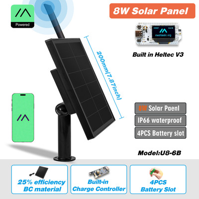 8W太阳能LoRa节点内置18650电池支持Meshtastic通信、Heltec V3