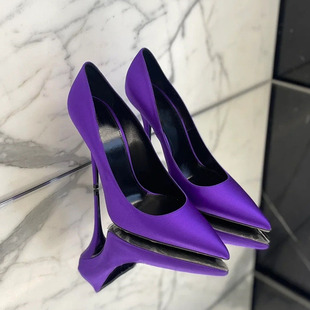 2025春季新款尖头紫色高跟鞋晚宴女鞋浅口细跟性感法式单鞋配裙子