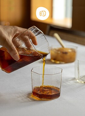 YYUN昀冷斑系列玻璃杯八角片口杯分茶杯手工杯子泡茶公道杯