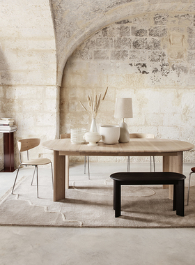 现货Ferm LIVING BEVEL系列实木可伸展延长餐桌圆桌长凳 丹麦进口