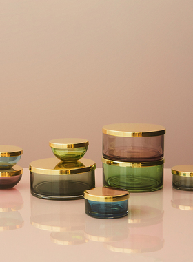 AYTM TOTA系列 彩色玻璃黄铜储物盒首饰盒收纳盒北欧丹麦软装摆件