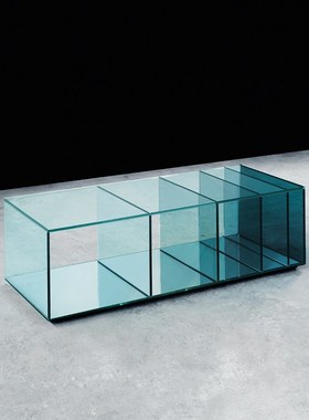 GLAS ITALIA x Nendo 深海DEEP SEA渐变蓝色玻璃茶几书柜陈列柜