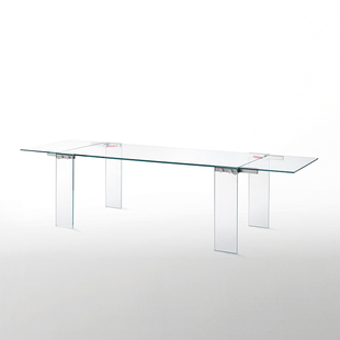 GLAS ITALIA NAKED系列可延展超轻透明钢化玻璃餐桌/会议桌 简约