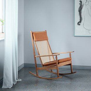 WARM SWING实木皮革软包藤编摇椅休闲椅躺椅 NORDIC