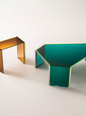 现货GLAS ITALIA BISEL系列多层彩色玻璃咖啡桌茶几边几边桌