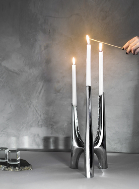 zieta Triglav Candelabrum系列抛光不锈钢异型三头烛台