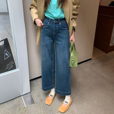 秋TOP欧制韩版四面弹9分奶奶裤精致袋花显瘦显腿直牛仔裤7827