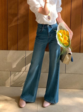 26年春款TOP欧制广州十三行韩版四面弹百搭筒喇牛仔裤蓝色3100